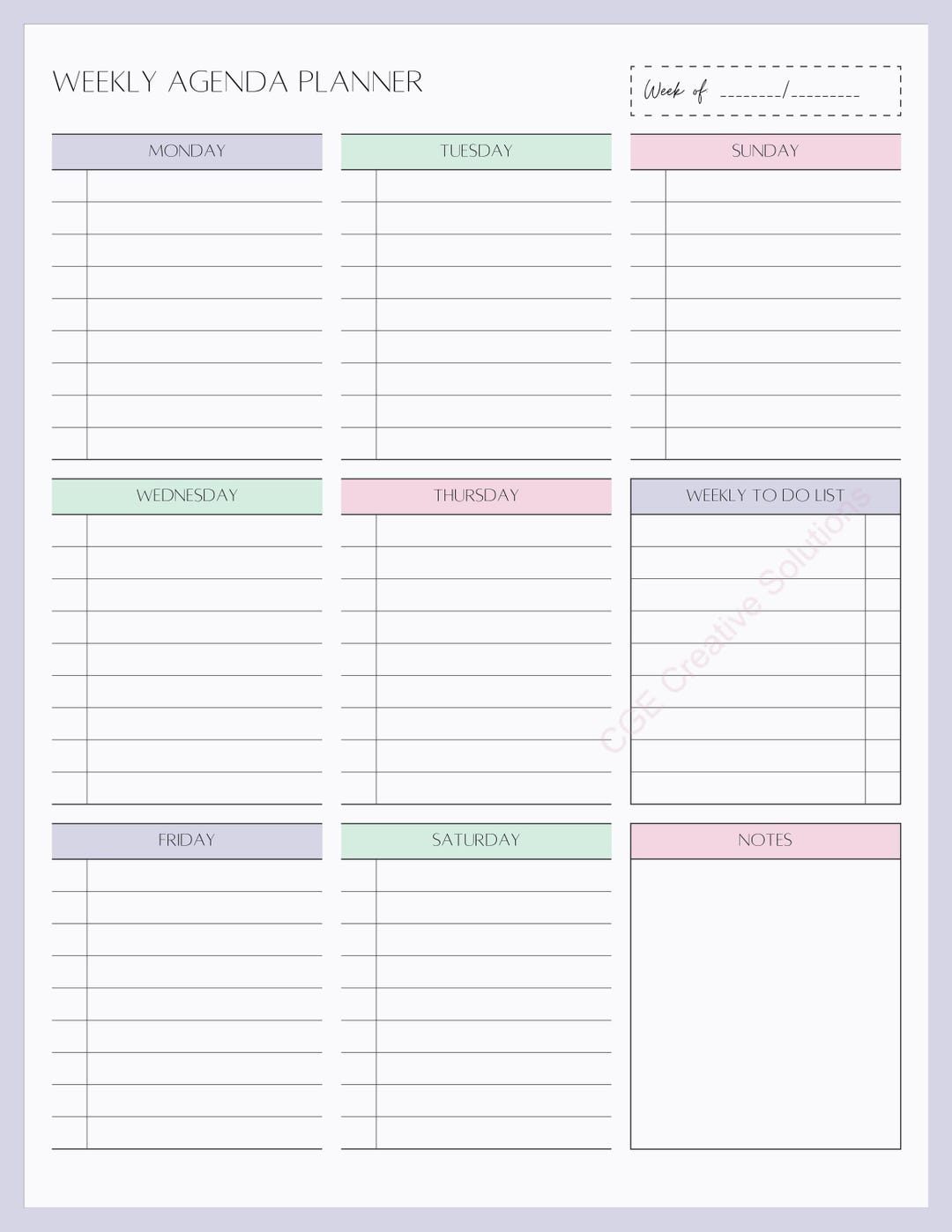 Lilac Colorful Weekly Planner – Printable Digital Download for ...