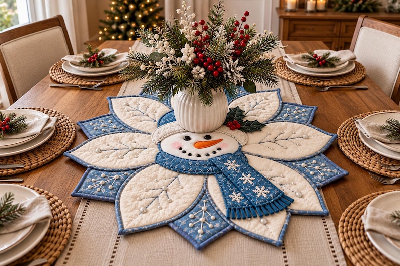 Snowman Winter Table Topper Quilt Pattern | Christmas Appliqué ...