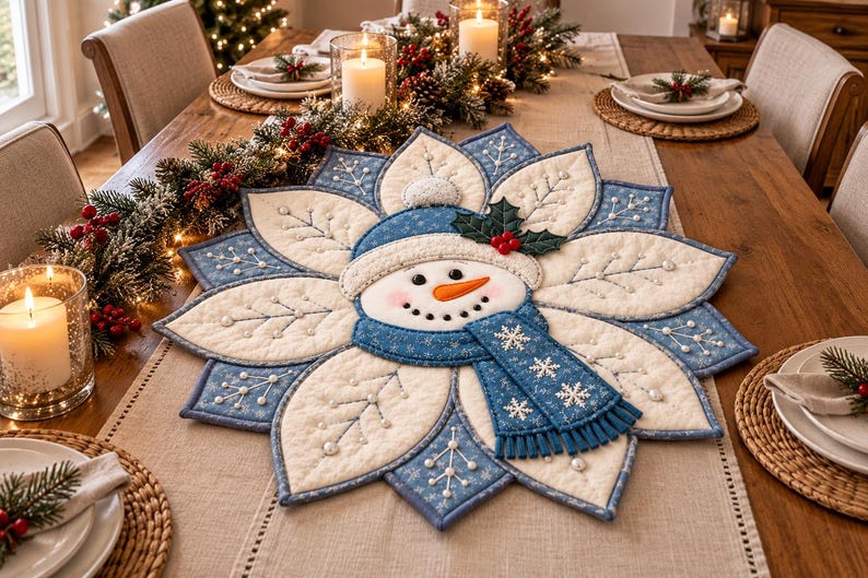 Snowman Winter Table Topper Quilt Pattern | Christmas Appliqué ...