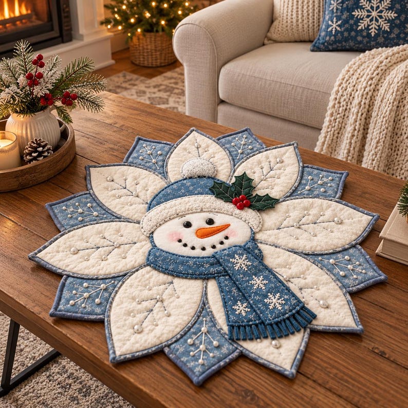 Snowman Winter Table Topper Quilt Pattern | Christmas Appliqué ...