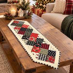 Merry & Plaid Christmas Table Runner Quilt Pattern | Farmhouse Patchwork (PDF)