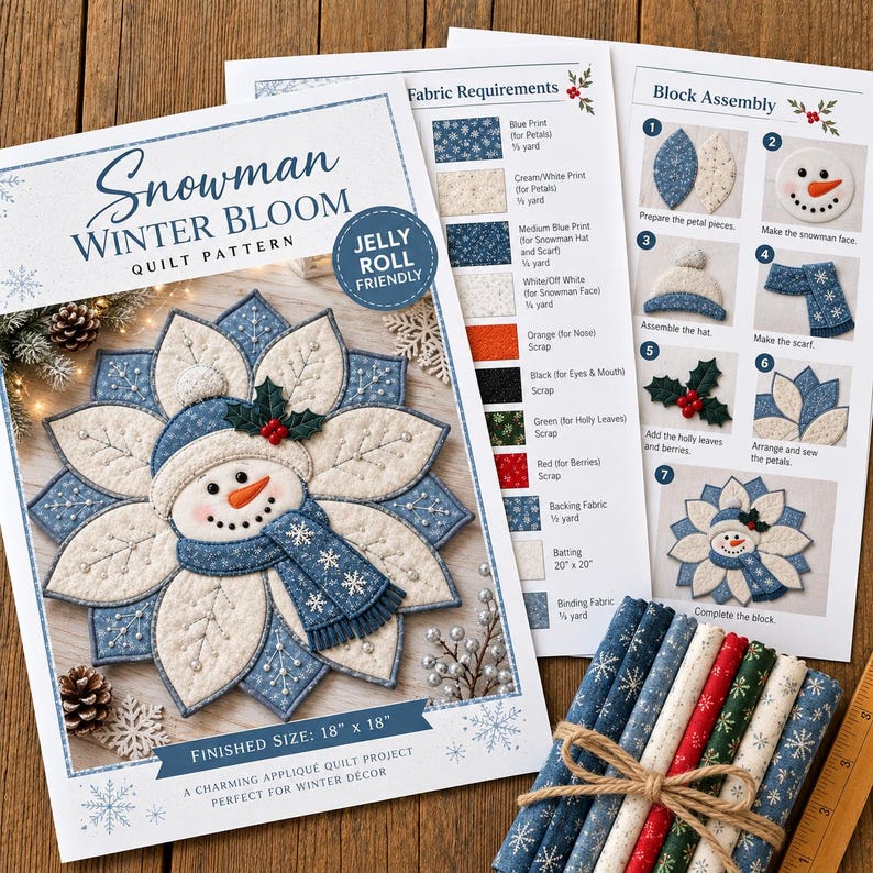 Snowman Winter Table Topper Quilt Pattern | Christmas Appliqué ...