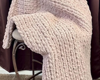 Chunky Knit Chenille Blanket - Handmade Cozy Throw, Soft Home Decor