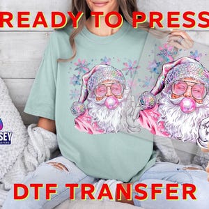 Retro Pink Bubble Gum Santa Christmas Ready To Press, Dtf Transfer, Heat Press, Hot Peel Dtf Transfer, Christmas Gift