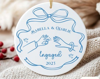 Personalized Engagement Ornament, Custom Engaged Ornament With Names & Date, Engagement Gift for Couples, Engagement Keepsake, Just Engaged