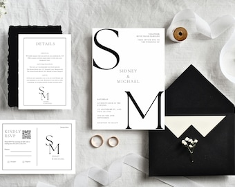 Classic White Minimalist Wedding Invitation Set: Editable Template  (Instant Download)