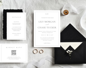 Classic Formal Monogram Wedding Invitation Set: RSVP, Details Card (Instant Download)