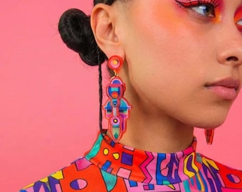 Accesorios rojos estilo cyberpunk para fiestas rave, joyería llamativa de resina impresa en 3D, accesorios originales para festivales, atuendo para rave, regalo moderno por menos de 25