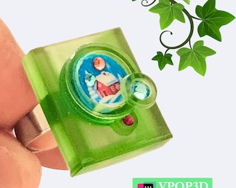 Anillo ajustable grueso con foto personalizada: regalo por menos de 30 para fans de la joyería fantástica, atuendo de cuento de hadas para el estilo cottagecore, diorama del bosque.