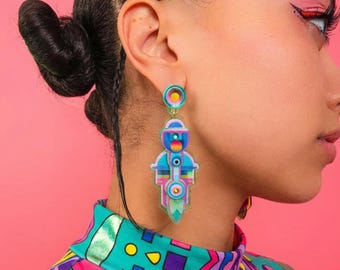 Pendientes llamativos estilo dark academia cyberpunk, joyería de resina impresa en 3D, accesorios para festivales y raves, regalo único para ella, estilo VPOP3D