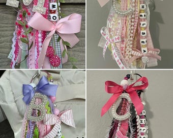Custom Initial Bag Tag, Bogg Bag Keychain, Personalized Ribbon Tassel Backpack Charm