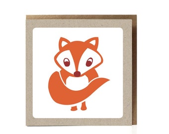 Cute FOX GREETING CARD, Kawaii Woodland Animal Creatures Illustration Card With Envelope, Baby Shower, Birthday, Get Well Gift