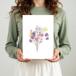 Carte de voeux A4 écologique avec fleurs, bouquet, peinte à la main, durable, carte vierge pour toutes les occasions