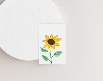 Sunflower Gift Tag, Sunflower Card, Small Cards, Botanical, Yellow Flowers, Mini Cards, Paper Sunflower Tag, Note Card, Hang Tag