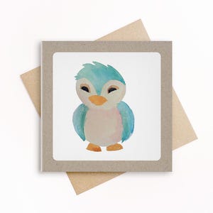 Wenskaart Uilskuikentje, Vogeltjes Illustratie, Uiltje, Geboortekaartje, Eerste Verjaardag, Felicitatiekaart, Baby, Gender Neutraal, Unisex