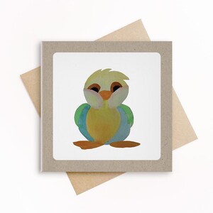 Adorable carte carrée oiseau pour enfants, écologique double pli 15 x 15 cm