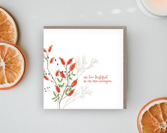 Christmas Rose Hip Flower Bouquet, White Berries, Christmas Cards Pack, Holiday Cards Kit, Seisonal Cards, Eco Friendly, Simple, Winter