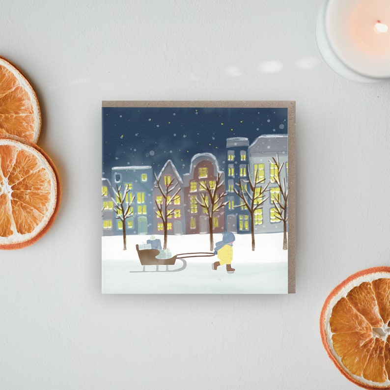 Dutch Canal House, Modern Christmas Cards Pack, Winter Wonderland, Skating Sleigh Snow, Seisonal Holiday Boxed, Watercolor Amsterdam image 1
