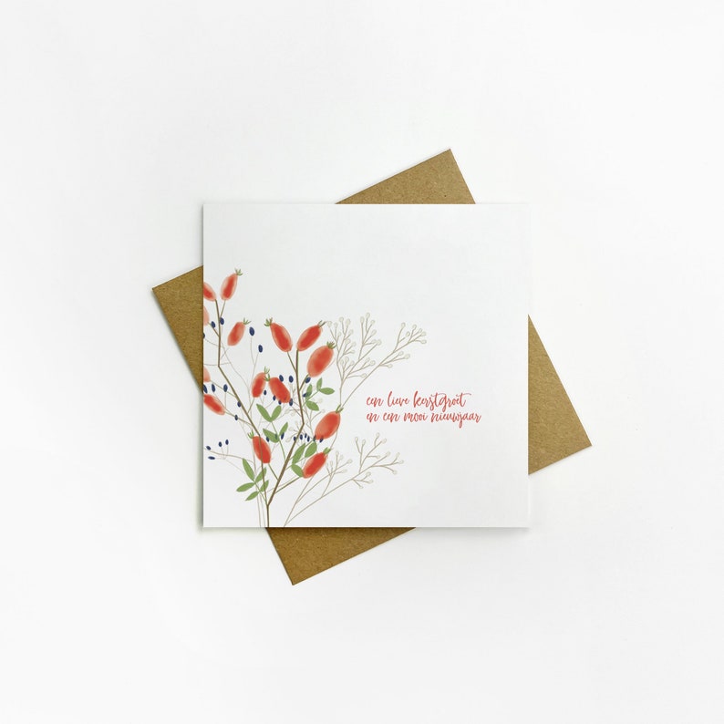 Christmas Rose Hip Flower Bouquet, White Berries, Christmas Cards Pack, Holiday Cards Kit, Seisonal Cards, Eco Friendly, Simple, Winter image 10