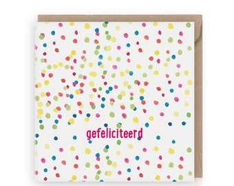 congratulations card, double folded eco-friendly card with illustrated confetti