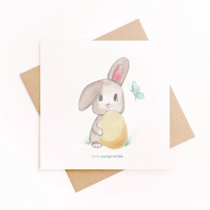Lieve Paasgroetjes – Duurzame Wenskaart met Paashaas – Vierkante FSC Kaart met Envelop – Voor Pasen of Lente