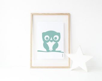 Dorm Poster Owl, baby boy, baby shower gift, gender neutral, playroom print, Kids Room Wall Art