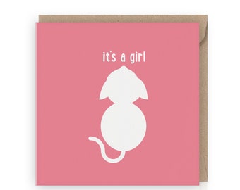 It's a girl, welcome, new baby card, baby girl, newborn girl, baby girl card, new baby congrats, pink