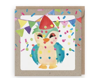 KAWAII Owl BIRTHDAY CARD, Cute Bird Printed Pretty Themed Card With Envelope For Birthday Gifts, Greetings, Kids Shelf Decor