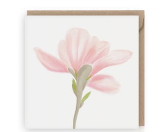 Pink Magnolia Flower Greeting Card: Eco-Friendly Floral Note