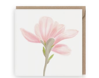 Magnolia FLOWER GREETING CARD, Adorable Pink Floral Card Birthday, Get Well Soon, Thank You, Sympathy, Gift For Her