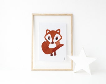 Affiche aquarelle de renard roux, cadeau parfait pour bébé, meilleur cadeau de baby shower, cadeau garçon spécial et tendance