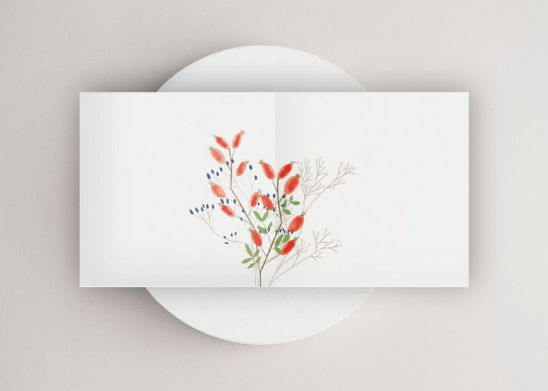 Christmas Rose Hip Flower Bouquet, White Berries, Christmas Cards Pack, Holiday Cards Kit, Seisonal Cards, Eco Friendly, Simple, Winter image 5