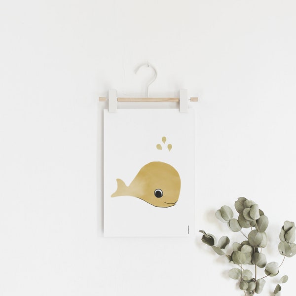 A4 Walvis Poster, Kinderkamer, Walvis Print, Unisex Poster, Illustratie Walvis