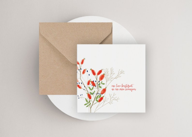 Christmas Rose Hip Flower Bouquet, White Berries, Christmas Cards Pack, Holiday Cards Kit, Seisonal Cards, Eco Friendly, Simple, Winter image 6