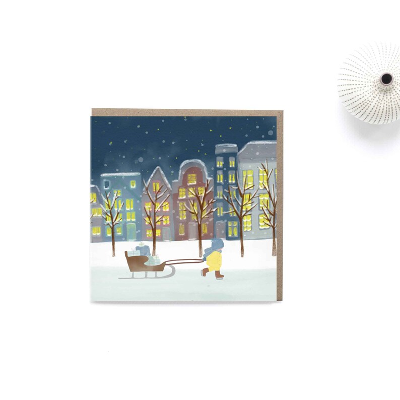 Dutch Canal House, Modern Christmas Cards Pack, Winter Wonderland, Skating Sleigh Snow, Seisonal Holiday Boxed, Watercolor Amsterdam image 3