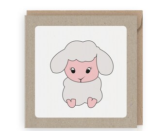 Lamb Greeting Card, Birthday Card, Sheep Card, Welcome Baby Card, Illustration, Blank card, Kids card, Newborn