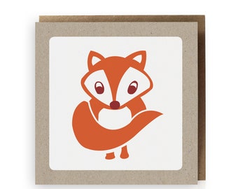 Cute FOX GREETING CARD, Cute Woodland Animal Creatures Illustration Card With Envelope, Baby Shower, Birthday, Get Well Gift