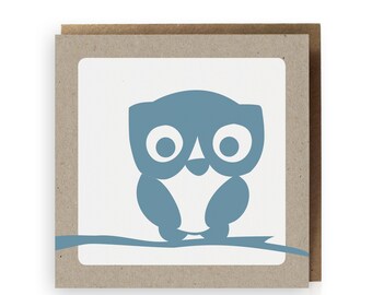 Owl Welcome Baby Card, New Baby Boy, Kids, First Birthday, Illustration Cute Shower Card, 1st Birthday, Eco-Friendly, Grey, Neutral, unisex