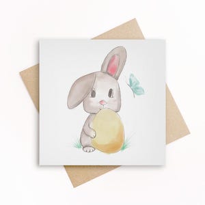 Osterkarte mit Hase und Ei, Frühlingsgrußkarte, Frohe Ostern, süße Karte mit Häschen und Ei, Hasengrüße zum Frühling – liebevolle Osterkarte
