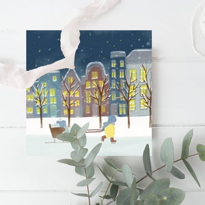 Dutch Canal House, Modern Christmas Cards Pack, Winter Wonderland, Skating Sleigh Snow, Seisonal Holiday Boxed, Watercolor Amsterdam image 6