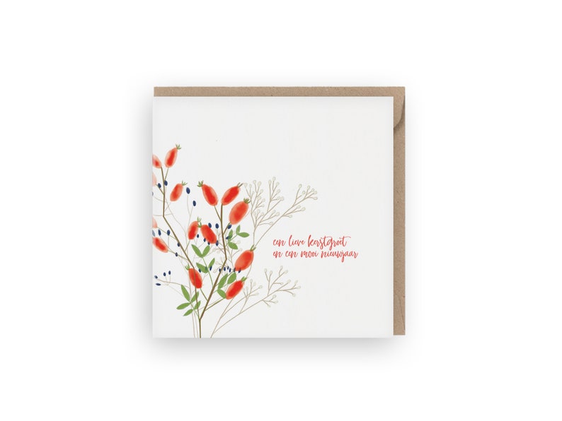 Christmas Rose Hip Flower Bouquet, White Berries, Christmas Cards Pack, Holiday Cards Kit, Seisonal Cards, Eco Friendly, Simple, Winter image 7