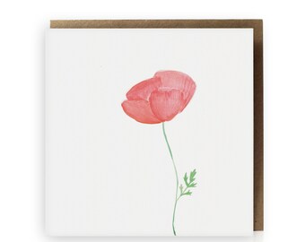 Poppy Card, Simple Flower Card, Red Flower Card, Veteran Card, Any Occasion Floral Card, Flower Blank Greeting Card, Poppy Greeting Card