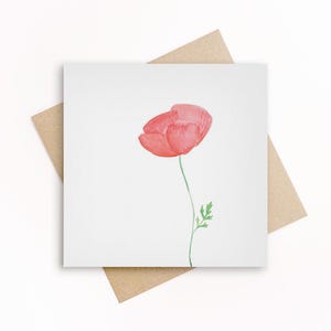 Botanical Poppy Watercolor Greeting Card - Express Your Sympathy, Love, and Appreciation - Ideal Gift For Her - For Birthday, Get Well Soon