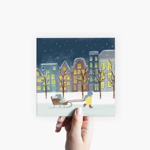 Dutch Canal House, Modern Christmas Cards Pack, Winter Wonderland, Skating Sleigh Snow, Seisonal Holiday Boxed, Watercolor Amsterdam image 2