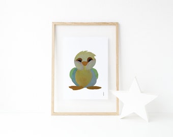 A5 Bird Print, Childrens Prints, Print Baby Room, Nursery Art, Kids Wall Art, Illustration Bird, Woodland Animal, Poster, Funny Bird Print