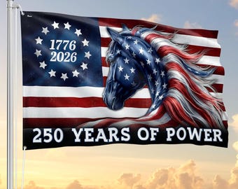Bandiera da esterno per il 250° anniversario, bandiera patriottica con cavallo, bandiera USA 1776-2026, 250 anni di potere, decorazione americana per esterni