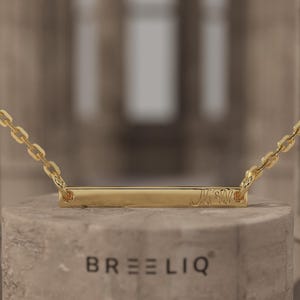 Personalized 14K Solid Gold Bar Necklace, Custom Nameplate Jewelry Gift