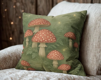 Cottagecore Mushroom Pillow Cover, Forest Toadstool Throw Pillow, Cozy Home Decor