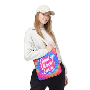 Tie-Dye Tote Bag: Colorful Polyester Beach Bag - Good Vibes Only