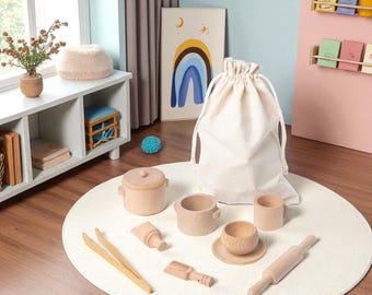 Cocina de madera Montessori: juguetes de cocina para niños pequeños